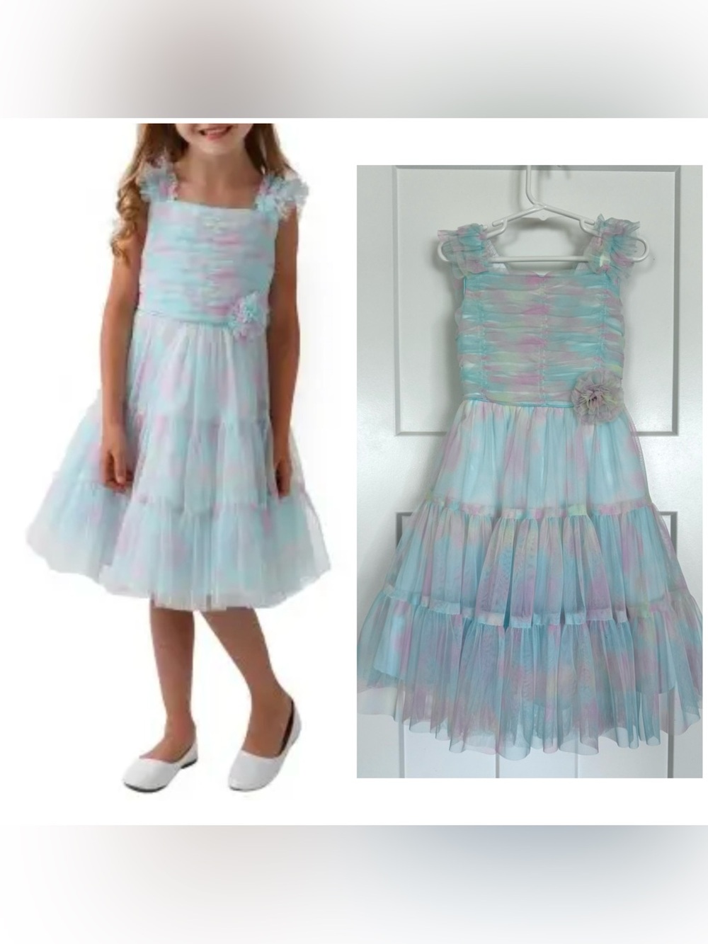 Jona Michelle Pastel Blue and Pink Tulle Tiered Dress
